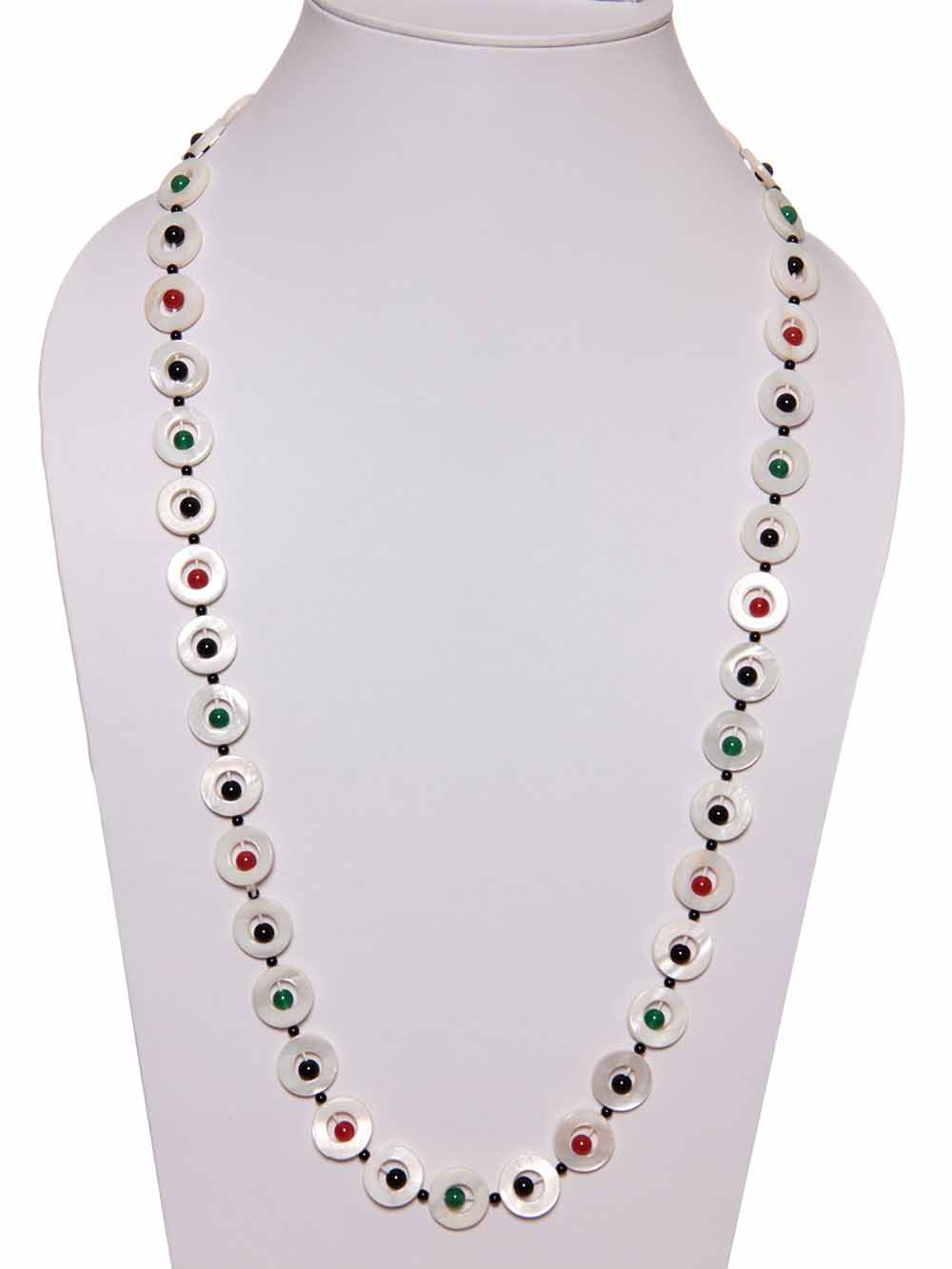 00145.jpg Beautiful & Genuine Black Green Red Onyx & Mother Of Pearl Necklace - Image 1