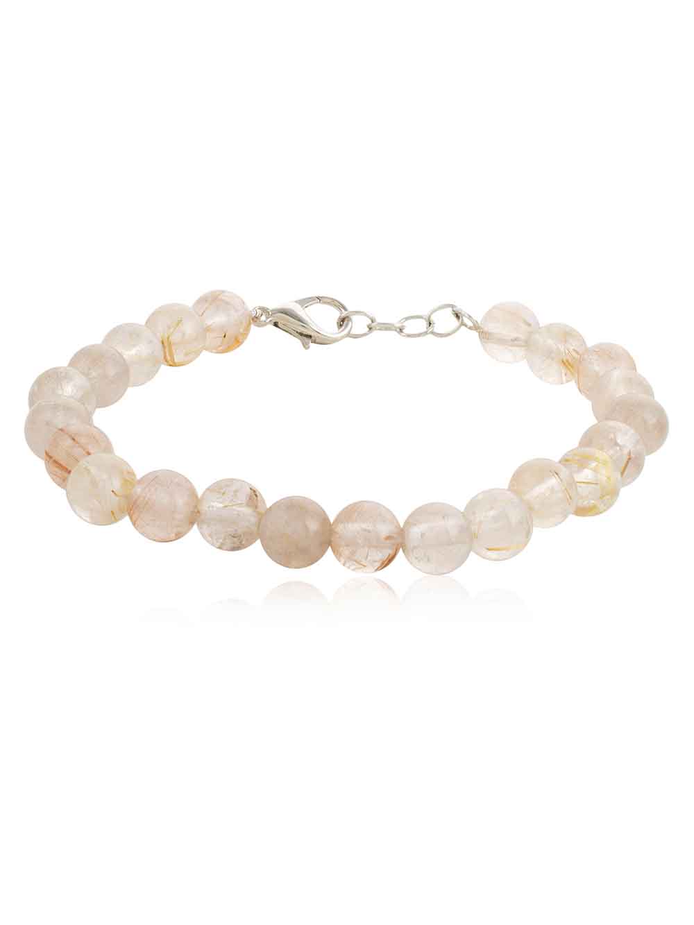 181.jpg Genuine Beige Rutilated Quartz Crytal Semi Precious Gemstone Bracelet - Image 1