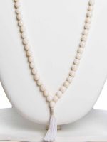 Natural 6.5 Mm Beads White Coral Crytal Semi Precious Stone Necklace - Image 2