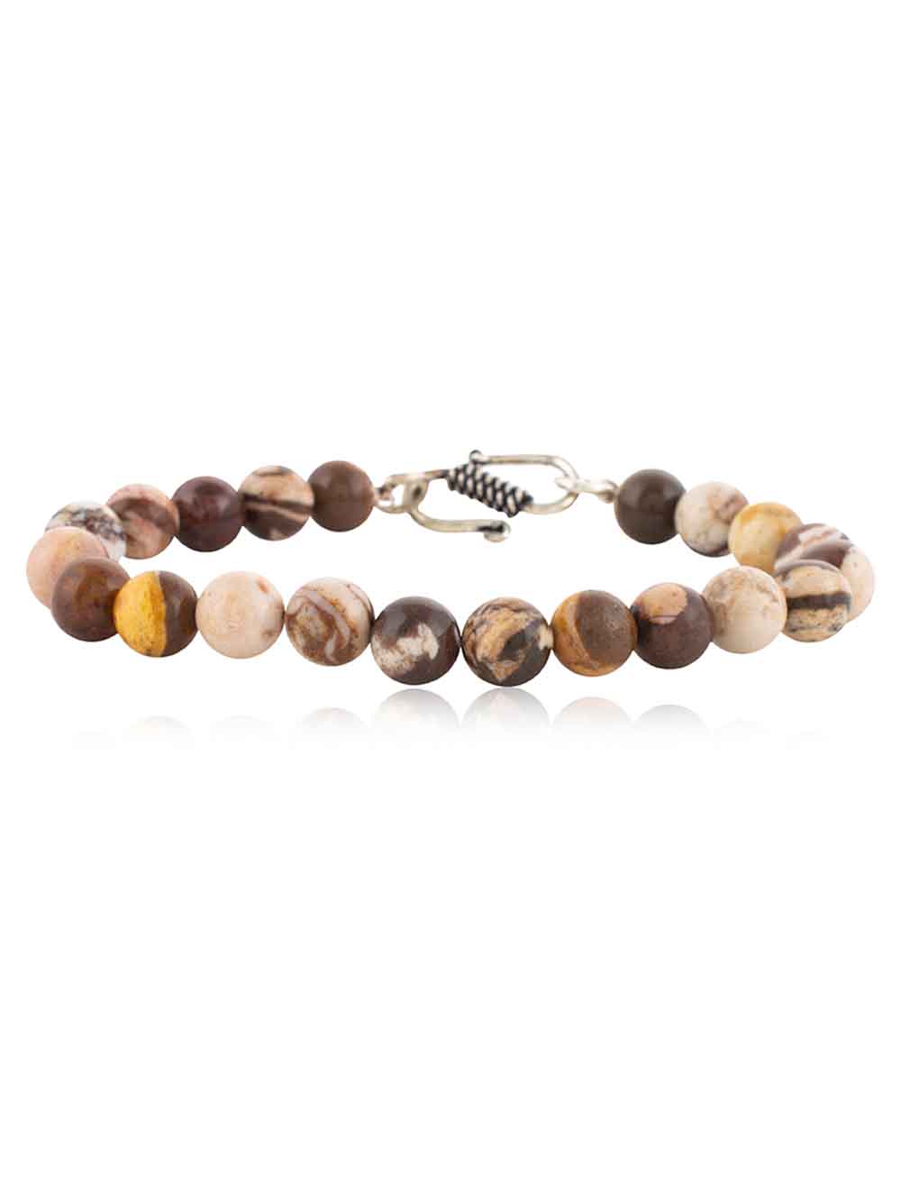 TheHaat_Bracelet_3236_ST_NJ_A.jpg Zebra Jasper Round Bead Healing Reiki Crystal Stone Bracelet - Image 1