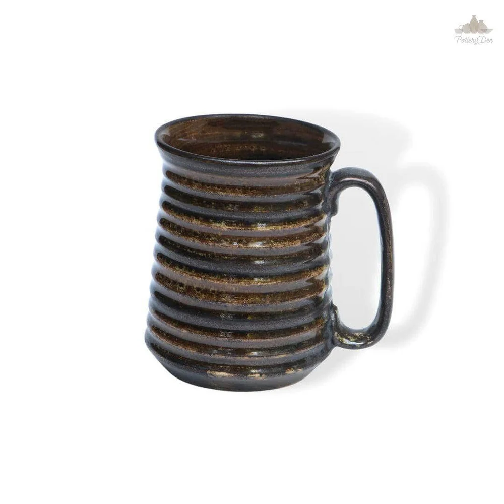 beer-mug-ceramic-pottery-potteryden_8b532fd9-aba3-46c9-b4b1-48f69d1f40b1 Rustic Dark Brown PotteryDen Beer Mug | Height 12 cm | Diameter 9 cm | Hand Painted | Set of 1 | Ceramic Pottery | Ideal for drinking beer - Image 1