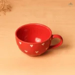 Red Lovable Hearts Cappuccino Cup | Height 6 cm | Diameter 10.5 cm | Hand Painted | Set of 1 | Ceramic Pottery | 350 ml | Ideal for Tea and Coffee - Image 3